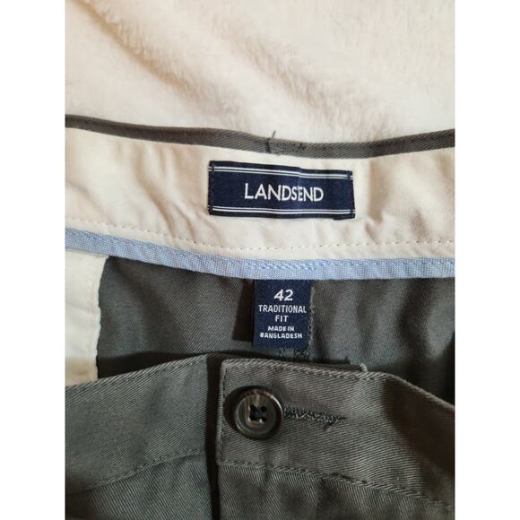 Lands End Pants Mens 42 X 28 Gray Pleated Chino Khaki - Picture 2 of 11